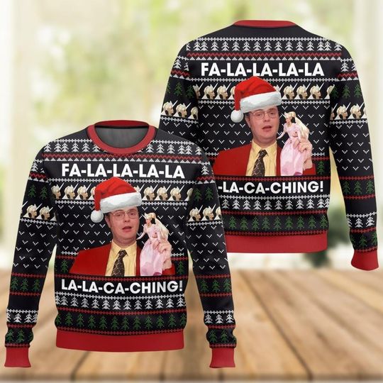 Discover The Office Dw Schrute Ugly Christmas Sweater, La La La Ca Ching The Office Xmas Sweater, The Office Holiday Sweater, Gift for Fans