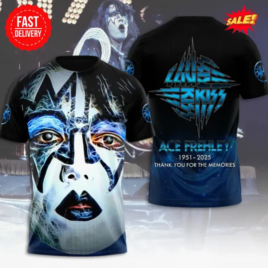 Discover Ace Frehley 1951–2025 Rock Legend 3D Print T-Shirt Memorial Merch, Gift For Fan