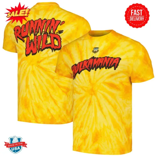 Men's Mitchell & Ness Yellow Hulk Hogan Hulkamania Tie-Dye 3D T-Shirt, Gift For Fan