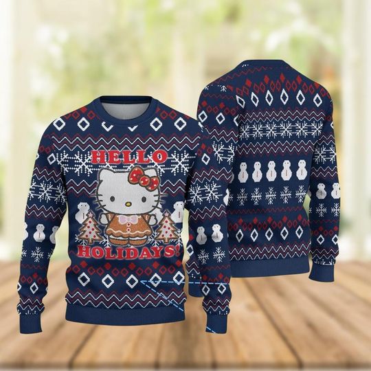 Christmas Hello Kitty Ugly Sweater, Cute Xmas Sweater, Kitty Cat Sweater, Holiday Sweater, Cartoon Sweater, Hello Holiday, Gifts For Her