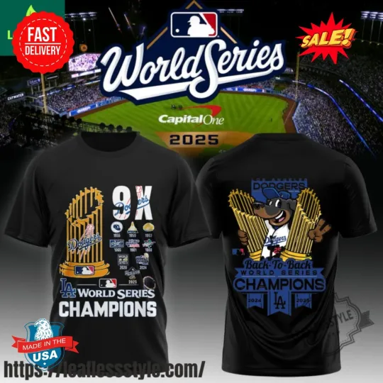 Los Angeles Dodgger Back To Back Champions 9X World Series Champs 3D Shirt, Gift For Fan