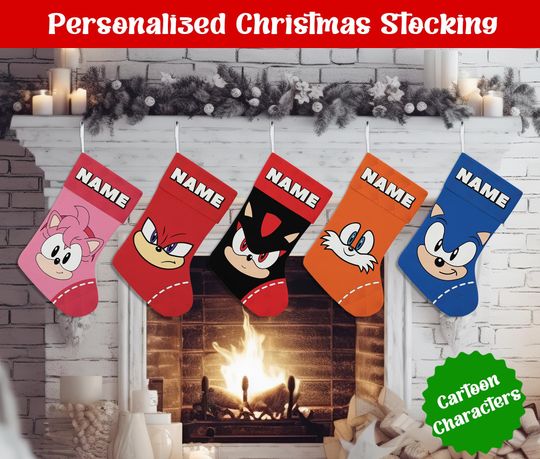 Discover Personalized Cartoon Christmas Stocking, Custom Name Christmas Stockings, Christmas Stocking, Home Decoration, Xmas Stocking, Christmas Gift