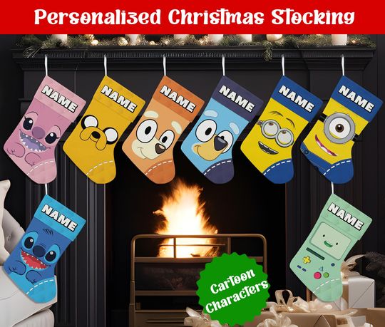 Discover Personalized Cartoon Christmas Stocking, Custom Name Christmas Stockings, Christmas Stocking, Home Decoration, Xmas Stocking, Christmas Gift