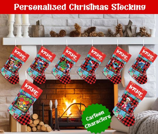 Discover Custom Name Christmas Stockings, Personalized Cartoon Christmas Stocking, Christmas Stocking, Home Decoration, Xmas Stocking, Christmas Gift