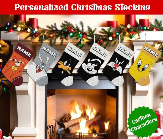 Discover Custom Name Christmas Stockings, Personalized Cartoon Christmas Stocking, Christmas Stocking, Home Decoration, Xmas Stocking, Christmas Gift