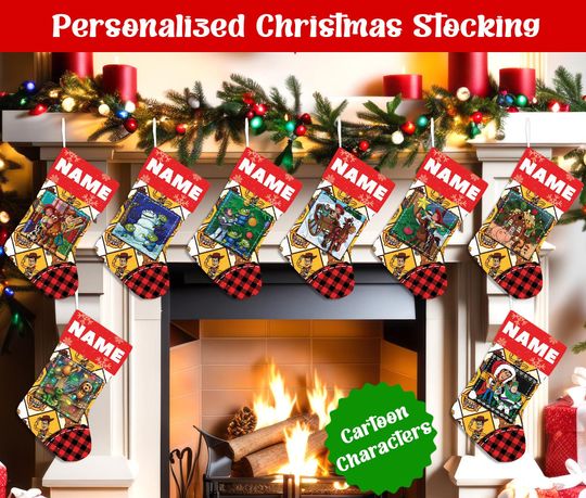 Discover Custom Name Christmas Stockings, Personalized Cartoon Christmas Stocking, Christmas Stocking, Home Decoration, Xmas Stocking, Christmas Gift