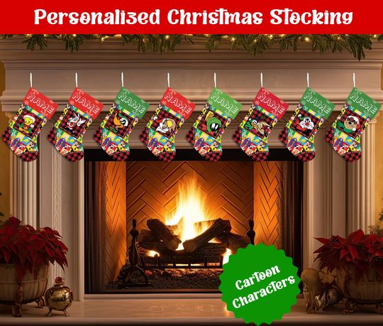 Discover Custom Name Christmas Stockings, Personalized Cartoon Christmas Stocking, Christmas Stocking, Home Decoration, Xmas Stocking, Christmas Gift