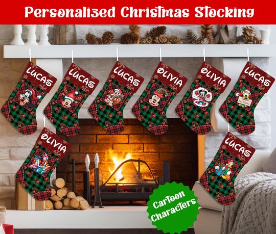 Discover Custom Name Christmas Stockings, Personalized Cartoon Christmas Stocking, Christmas Stocking, Home Decoration, Xmas Stocking, Christmas Gift