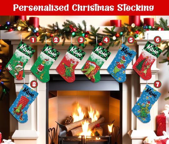 Discover Custom Name Christmas Stockings, Personalized Cartoon Christmas Stocking, Christmas Stocking, Home Decoration, Xmas Stocking, Christmas Gift