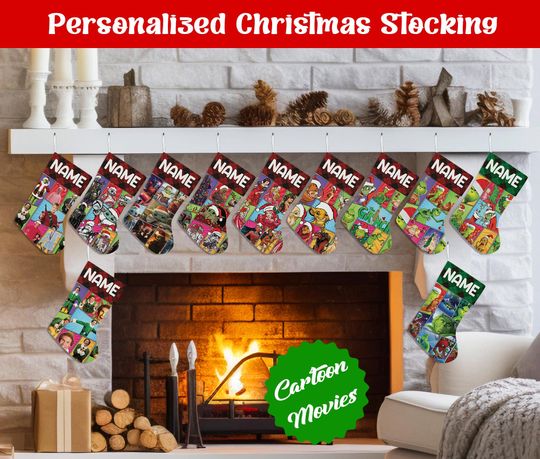 Discover Custom Name Christmas Stockings, Personalized Cartoon Christmas Stocking, Christmas Stocking, Home Decoration, Xmas Stocking, Christmas Gift