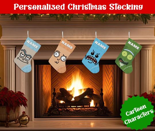 Discover Custom Name Christmas Stockings, Personalized Cartoon Christmas Stocking, Christmas Stocking, Home Decoration, Xmas Stocking, Christmas Gift