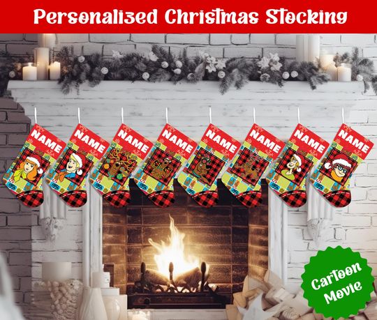 Discover Custom Name Christmas Stockings, Personalized Cartoon Christmas Stocking, Christmas Stocking, Home Decoration, Xmas Stocking, Christmas Gift
