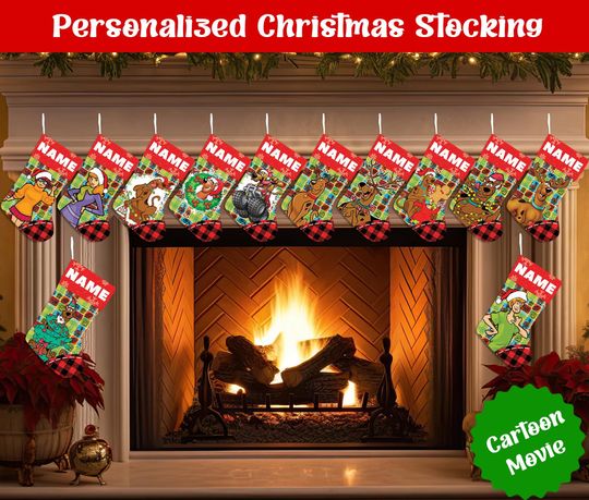 Discover Custom Name Christmas Stockings, Personalized Cartoon Christmas Stocking, Christmas Stocking, Home Decoration, Xmas Stocking, Christmas Gift