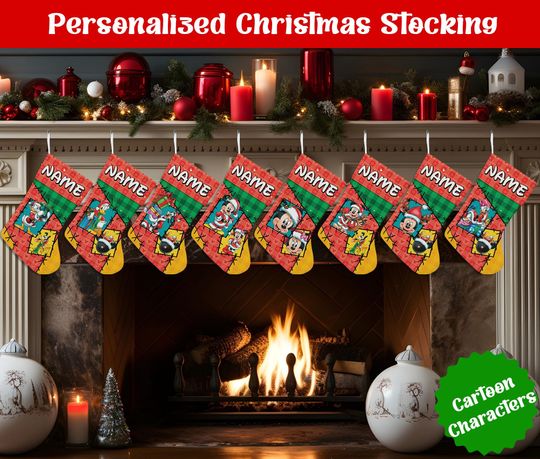 Discover Custom Name Christmas Stockings, Personalized Cartoon Christmas Stocking, Christmas Stocking, Home Decoration, Xmas Stocking, Christmas Gift