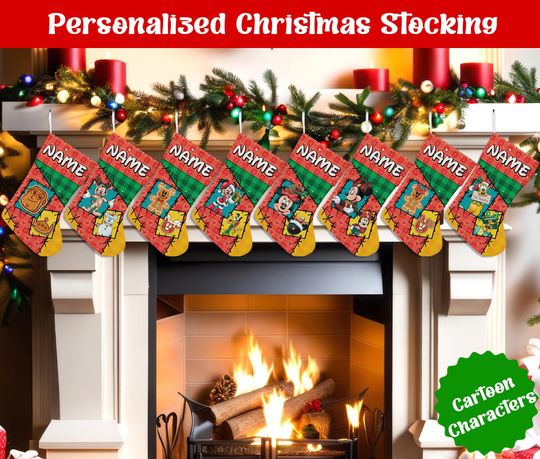 Discover Custom Name Christmas Stockings, Personalized Cartoon Christmas Stocking, Christmas Stocking, Home Decoration, Xmas Stocking, Christmas Gift