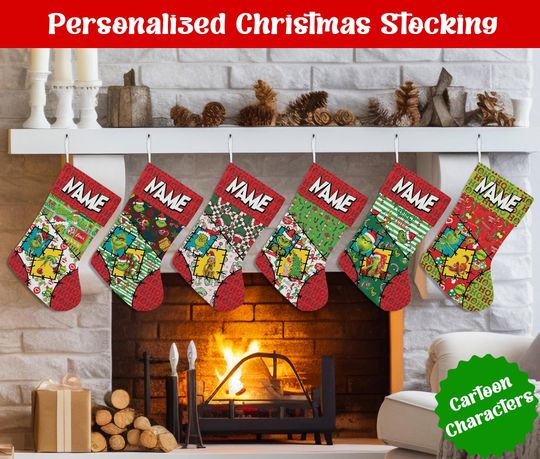 Discover Custom Name Christmas Stockings, Personalized Cartoon Christmas Stocking, Christmas Stocking, Home Decoration, Xmas Stocking, Christmas Gift