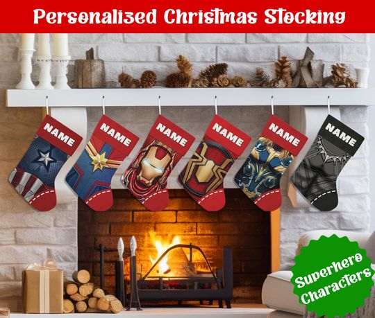 Discover Custom Name Christmas Stocking, Personalized Superhero Christmas Stocking, Christmas Stocking, Home Decoration, Xmas Stocking,Christmas Gift