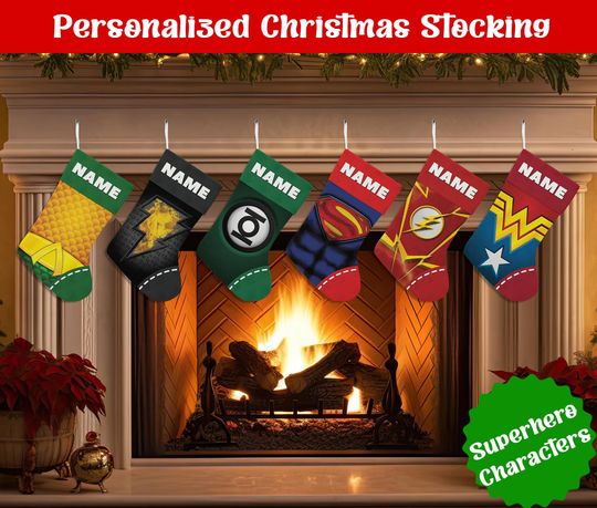 Discover Custom Name Christmas Stocking, Personalized Superhero Christmas Stocking, Christmas Stocking, Home Decoration, Xmas Stocking,Christmas Gift