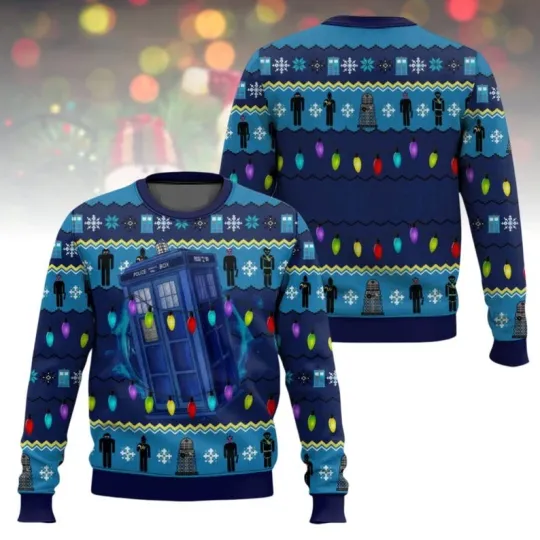 Doctor Who Ugly Christmas Sweater, TARDIS Xmas Sweater, Holiday Ugly Sweater