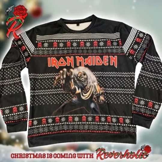 Iron Maiden The Number Of The Beast Eddie Skull Pattern Ugly Christmas Sweater