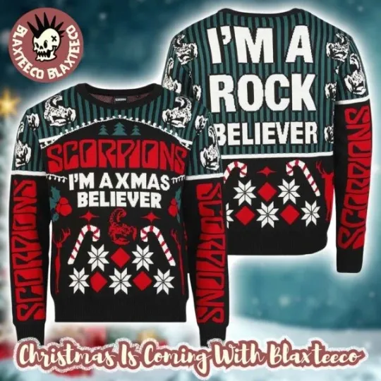 Discover Scorpions I’m A Xmas Believer I’m A Rock Believer Holiday Ugly Sweater Christmas