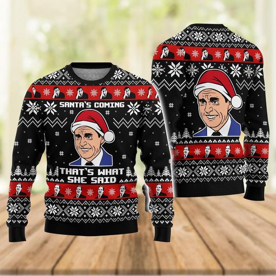 Discover Michael Scott Christmas Sweater, The Office Xmas Sweater, Santa's Coming That's What She Said Shirt, Holiday Sweater, Xmas Party Gift