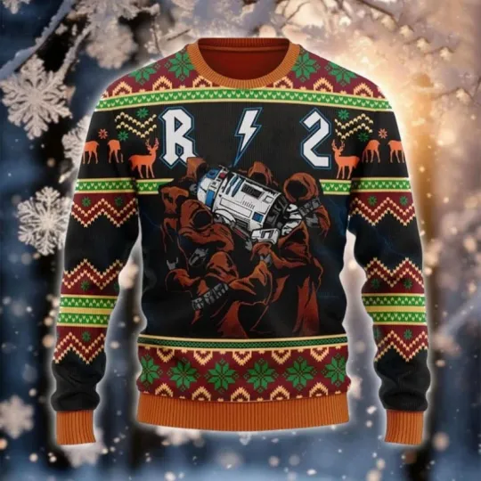Discover Droid Scavenger Xmas Sweater, Space Saga Ugly Sweatshirt, Funny Sci-Fi Holiday