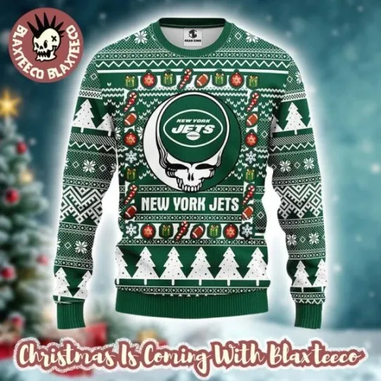 Grateful /Dead X football NYJets Stealie Logo Ugly Christmas Sweater