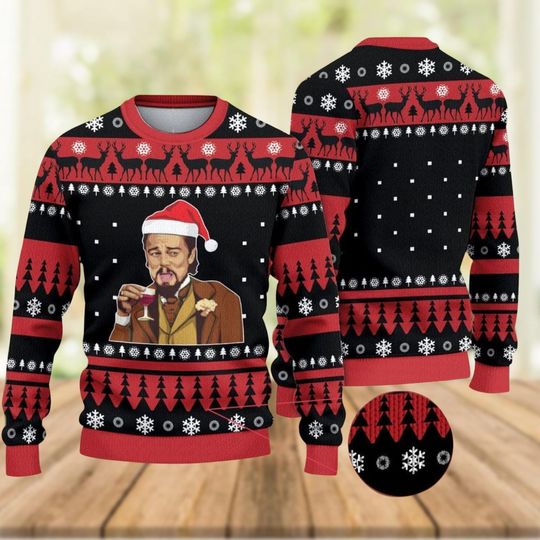 Leonardo DiCaprio Christmas Ugly Sweater, Santa Leonardo Holiday Sweater, Man Drinking Wine Sweater, Joy Meme Christmas Shirt, Xmas Gift
