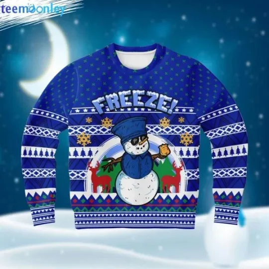 Discover Blue Police Freeze Snow Funny Tacky Winter Ugly Christmas Sweater