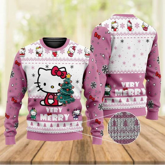 Cute Hello Kitty Ugly Sweater, Very Merry Christmas Sweater, Cat Movie Xmas Sweater, Kitty Cat Holiday Sweater, Kitten Shirt, Gift For Her