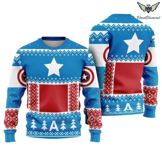 Captain America Ugly Christmas Sweatshirt, Steve Rogers Captain America Christmas