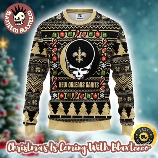 Grateful /Dead X football Orleans Saints Stealie Logo Ugly Christmas Sweater