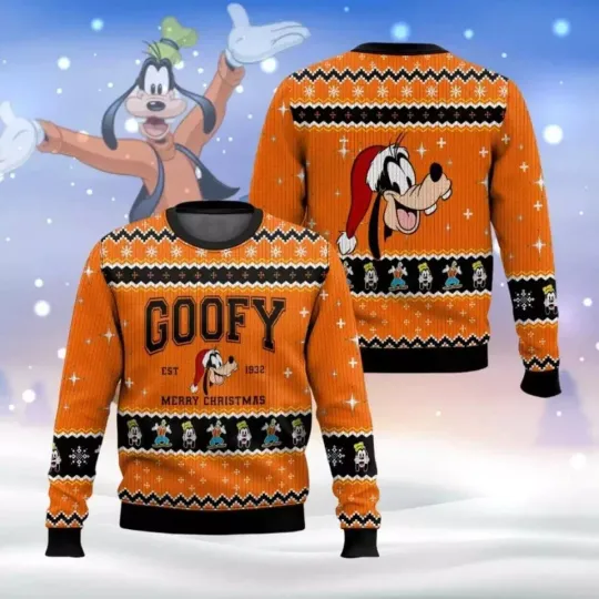 BG Goofy Dog Santa Hat Est 1932 Merry Christmas Holiday Gift Ugly Sweater