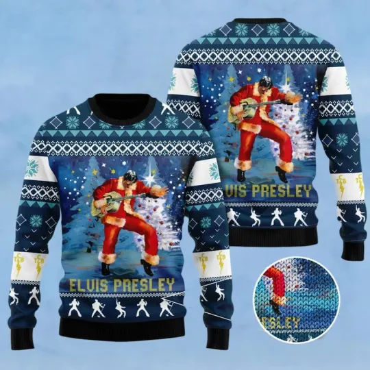 Discover BG Elvis Presley Ugly Sweater, The King Of Rock N Roll Christmas Sweater