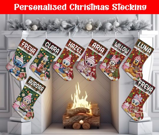 Discover Personalized Cartoon Christmas Stocking, Custom Name Cartoon PRINTED Christmas Stocking, Home Decoration, Christmas Stocking, Christmas Gift