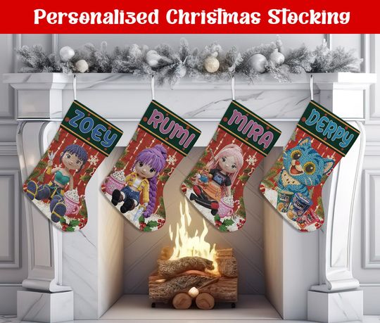 Discover Custom Name Cartoon & Friends Christmas Stocking, Personalized Cartoon PRINTED Christmas Stocking, Home Decoration, Xmas Stocking, Xmas Gift