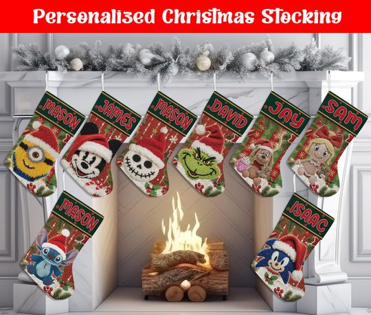 Discover Personalized Cartoon Christmas Stocking, Custom Name Cartoon PRINTED Christmas Stocking, Home Decoration, Christmas Stocking, Christmas Gift