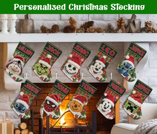 Discover Custom Cartoon Christmas Stocking, Personalized Name Cartoon PRINTED Christmas Stocking, Home Decoration, Christmas Stocking, Christmas Gift