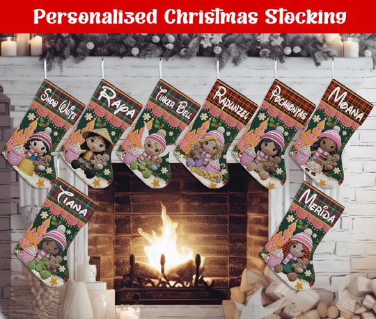 Discover Custom Princess Christmas Stocking, Personalized Princess PRINTED Christmas Stocking, Home Decoration, Christmas Stocking, Christmas Gift
