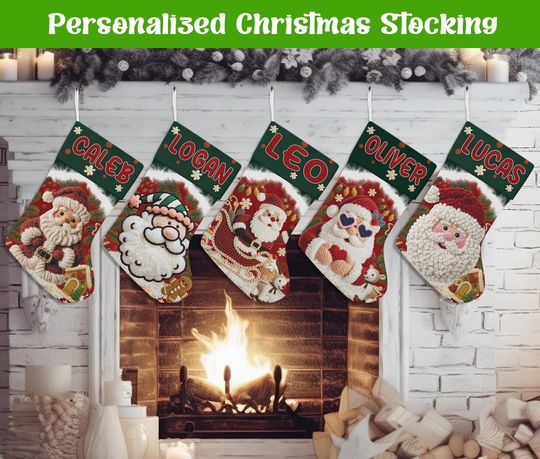 Personalized Santa Christmas Stocking, Custom Santa Claus PRINTED Christmas Stocking, Home Decoration, Christmas Stocking, Christmas Gift