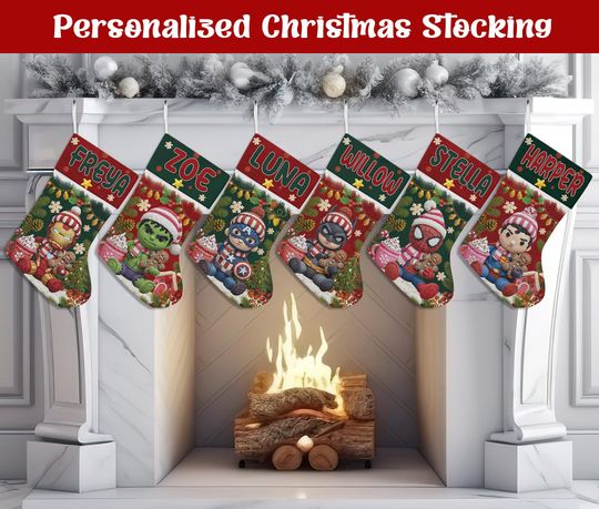 Discover Custom Superhero Christmas Stocking, Personalized Superhero PRINTED Christmas Stocking, Home Decoration, Christmas Stocking, Christmas Gift