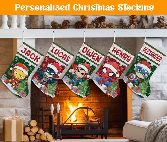 Discover Custom Superhero Christmas Stocking, Personalized Superhero PRINTED Christmas Stocking, Home Decoration, Christmas Stocking, Christmas Gift
