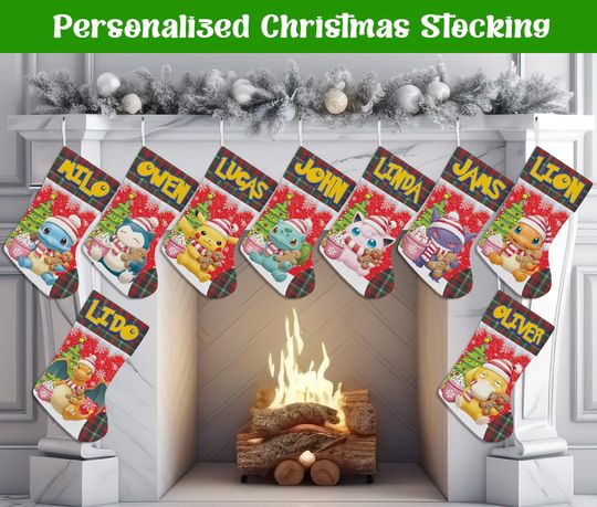 Discover Personalized Poke Monster Christmas Stocking, Custom Video Game PRINTED Christmas Stocking, Home Decoration, Christmas Stocking, Xmas Gift