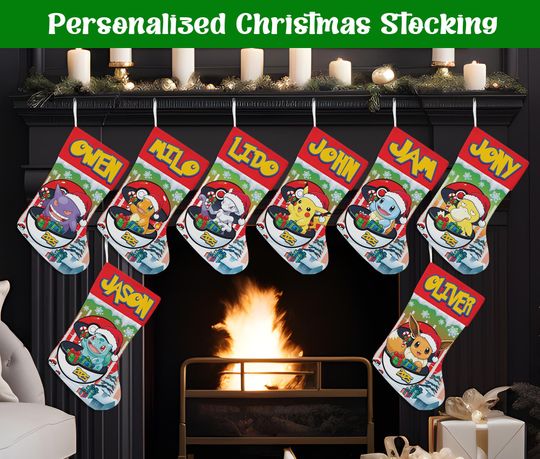 Discover Personalized Poke Monster Christmas Stocking, Custom Video Game PRINTED Christmas Stocking, Home Decoration, Christmas Stocking, Xmas Gift