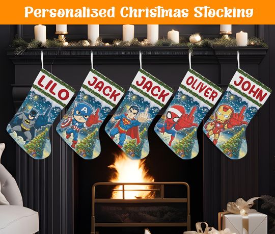 Discover Custom Superhero Christmas Stocking, Personalized Superhero PRINTED Christmas Stocking, Home Decoration, Christmas Stocking, Christmas Gift