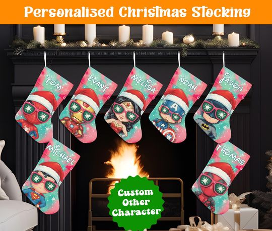 Discover Custom Superhero Christmas Stocking, Personalized Superhero Christmas Stocking, Home Decoration, Christmas Stocking, Christmas Gift
