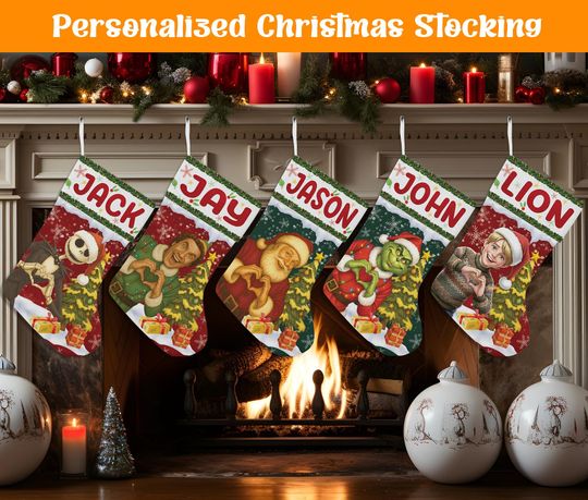 Discover Personalized Green Guy Christmas Stocking, Custom Movies PRINTED Christmas Stocking, Home Decoration, Christmas Stocking, Christmas Gift