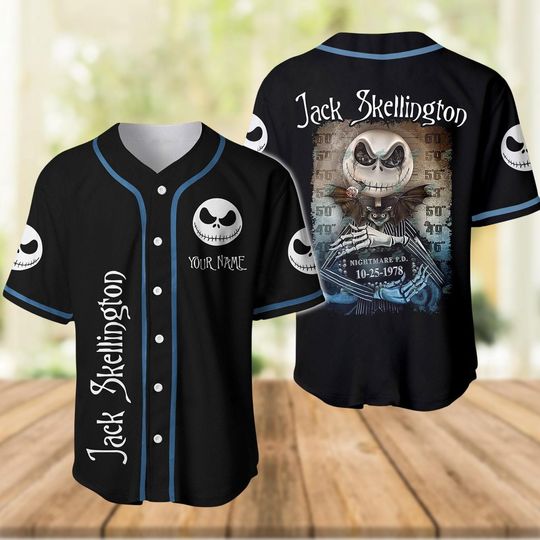 Discover Custom Jack Skellington Baseball Jersey Shirt, Nightmare Before Christmas Shirt, Horror Movie Shirt For Men Women Kid, Halloween Gifts