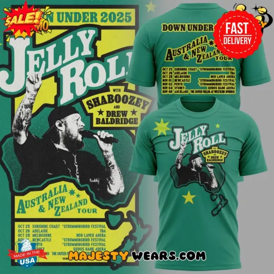 Jelly Roll AU&NZ ‘Down Under 2025 Tour’ 3D T-Shirt, Gift For Fan